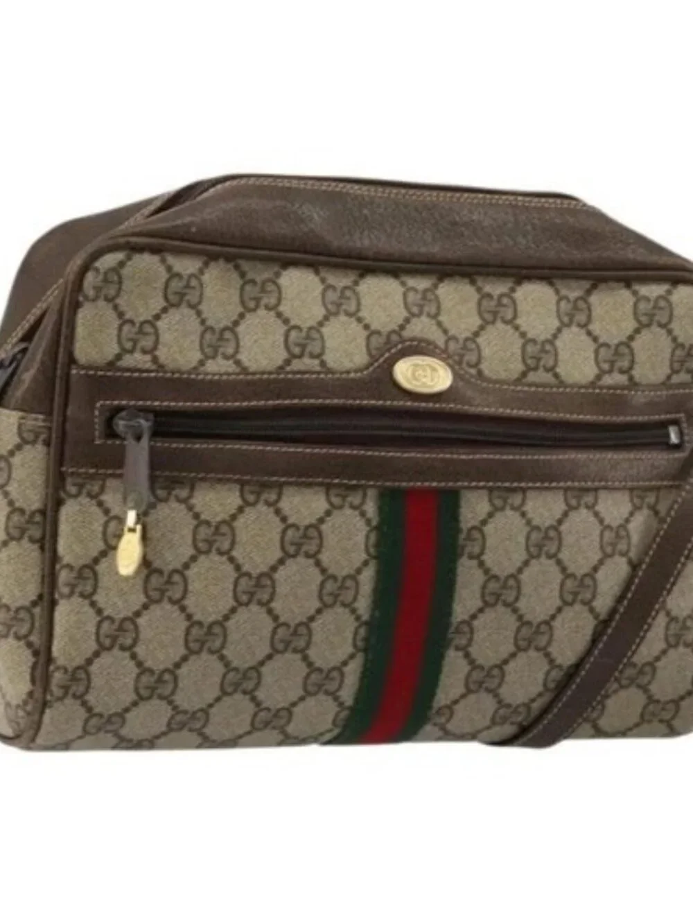 GUCCI GG Supreme Web Sherry Line Shoulder Bag PVC Beige Gold Auth 180803